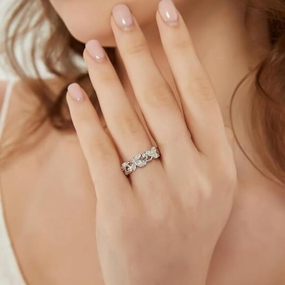 Genuine Moissanite Sterling Silver 6mm Wide Vine Fligree Leaves Vintage Ring - Picture 4 of 6